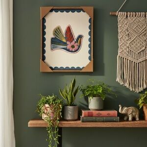 Framed Textile Embroidered Wall Art 12x15 Latin Folk Art Inspired